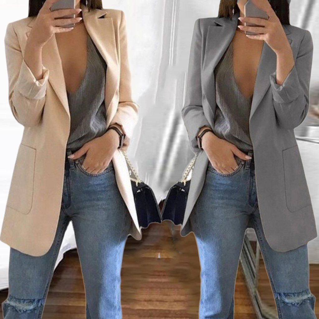 Women's Suits Blazers Women's Blazers Jacket Spring And Autumn Female Jacket Oversize Office Long Sleeve Solid Color Coat Loose Casual Cloth