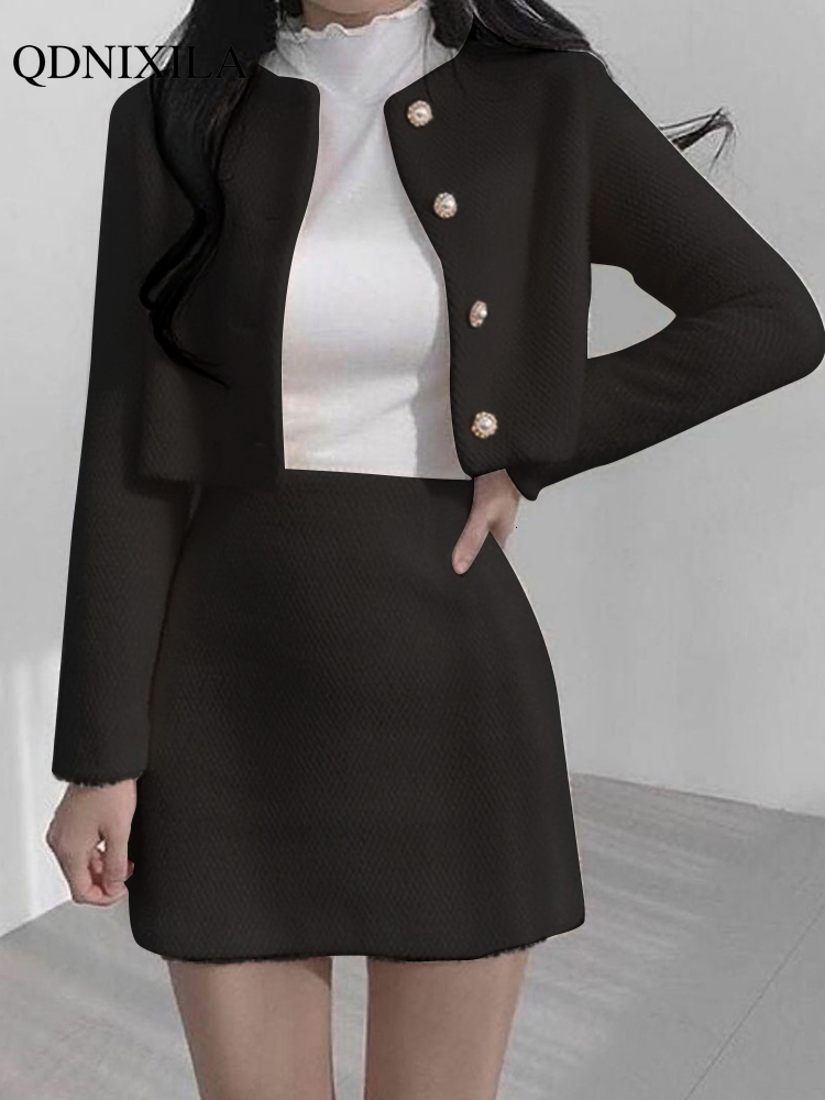 Two Piece Dress Autumn Winter Korean Fashion Sweet Women's Suits with Mini Skirt Twopieces Set Woman Casual Elegant Tweed 230310 - view 4