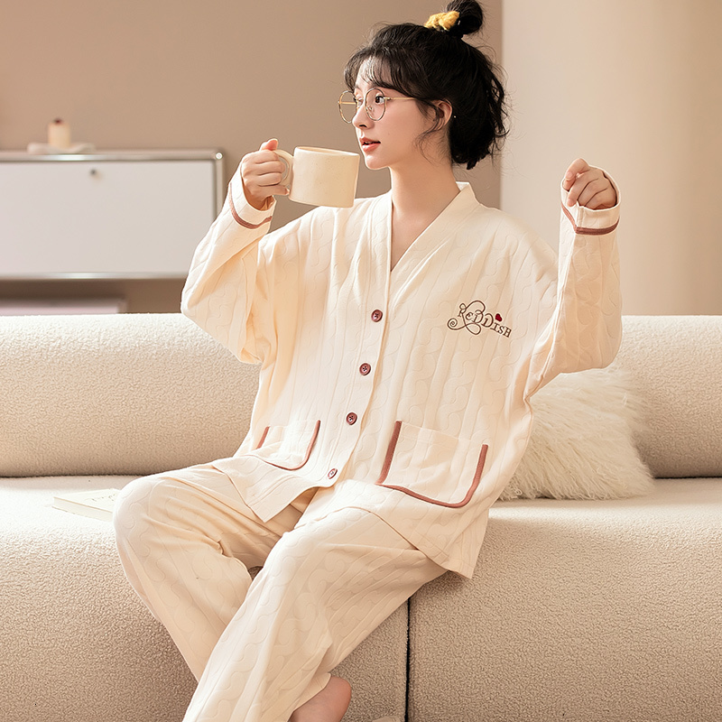 Women's Sleepwear Women's Japanese Kimono Pajamas Set V Neck Home Clothes Nightwear Cotton Sleepwear Loose Home Clothes Large Size Nightwear