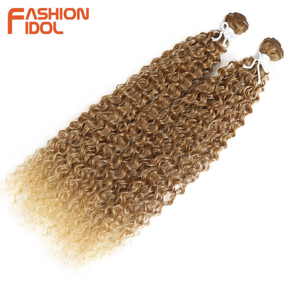 Synthetic Wigs Fashion Idol 22 Inch Synthetic Hair Natural Kinky Curly Wave 2pcs/lot Heat Resistant Ombre Weave Bundles 230227 Hair Wigs