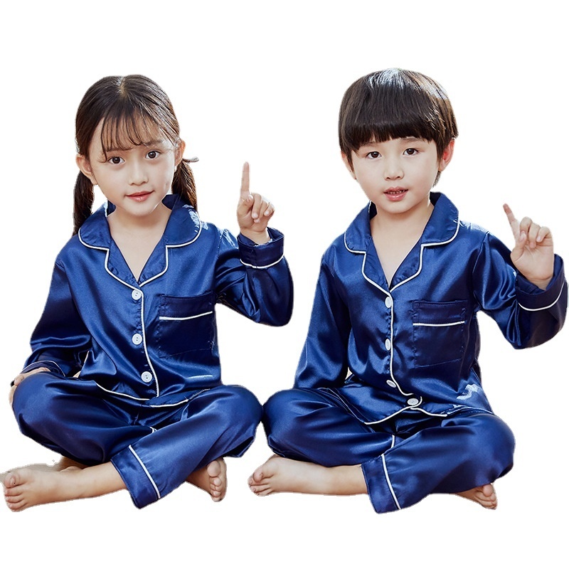 Pajamas Children's Pajama Set Ice Silk Spring and Autumn Girls Baby Long-sleeved Thin Section Boys' Home Wear Clothes Sets Piyamas P001 2303