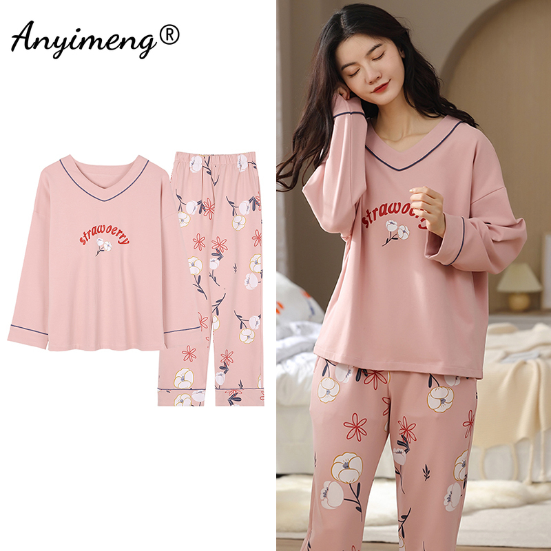 Women's Sleepwear 5XL Pajamas for Women Autumn Winter Pyjama Set Floral Printing Elegant Sleepwear Cotton Womens Pijama Set Lady Loungewear 23031