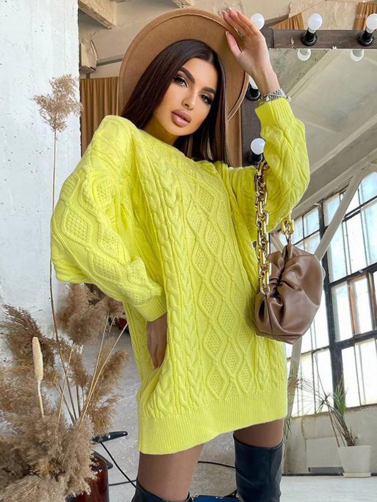 Casual Dresses High Street Fashion Twist Knitted Dress For Women Long Sleeve O Neck Mini 2024 Autumn Winter Solid Oversize