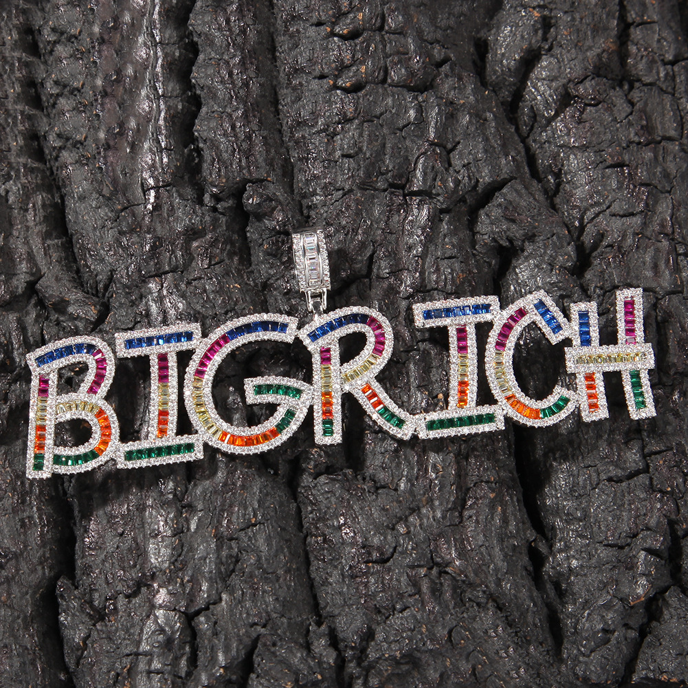 New Colorful A-Z Initial Letter Custom Name Pendant Necklace Personalized Square Iced Out Cubic Zircon CZ Stone 18K Real Gold Hiphop Crystal DIY Jewel