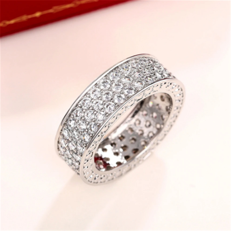 Bling Full Lab Diamond Finger Ring 925 Sterling Silver Party Wedding band Rings for Women Men Promise Engagement Jewelry Gift