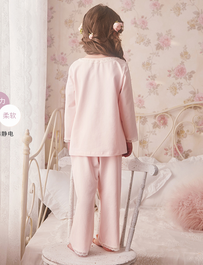 Pajamas Children's Girl Lolita Bow Pajama Sets Cotton Pink TopsPants.Vintage Kids Toddler Lace Pyjamas set.Royal Style Sleep Loungewear 230310