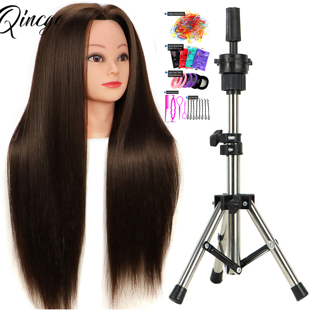 Mannequin Heads 65CM Mannequin Heads With Synthetic Hair For Hair Training Styling Solon Hairdresser Dummy Doll Heads For Practice Hairstyles 230310
