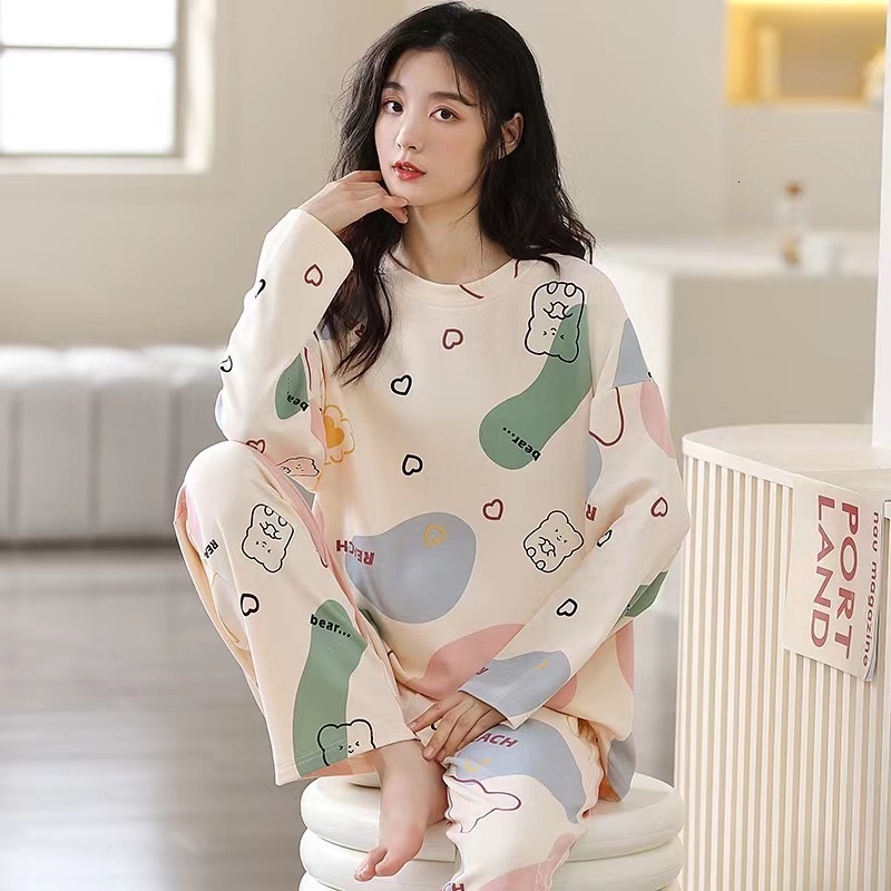 Women's Sleepwear Pajamas Ladies Spring and Autumn Long Sleeve Thin Section Women's Autumn and Winter Large Size Casual Autumn Homewear Set 