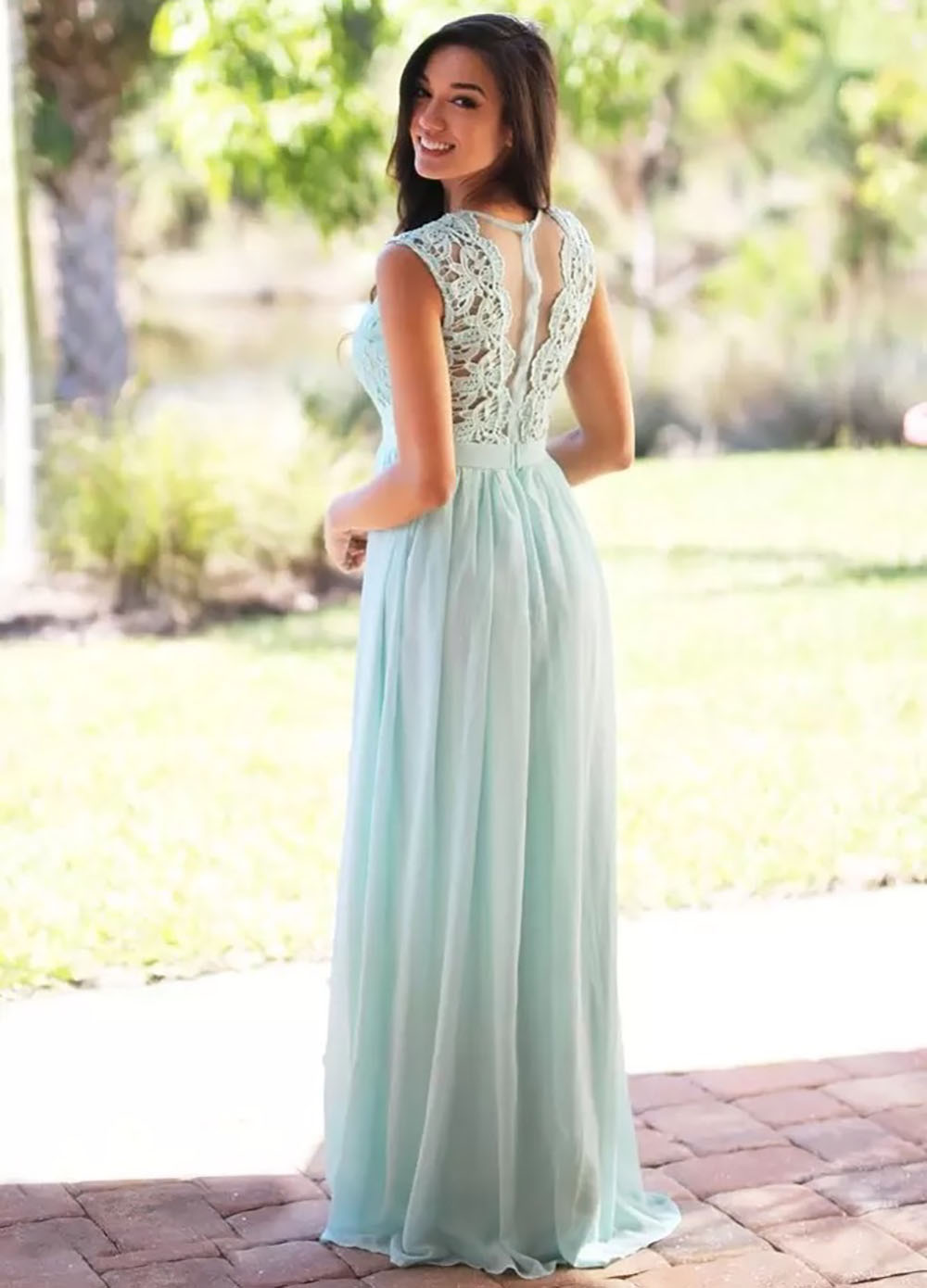 Sage Bridesmaid Dresses Formal O-Neck Gown For Weddings A Line Sleeveless Floor-Length Chiffon Lace Plus Size New Zipper NONE Train