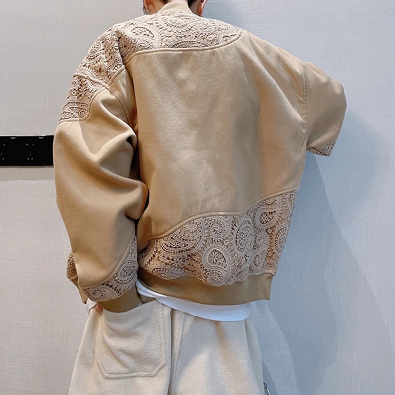 Spring Autumn Men's Jacket Japanese Streetwear Trend Hollow-Out Design Patchwork Baseball Jackets Harajuku Casual Oversize Coat Men Clothing