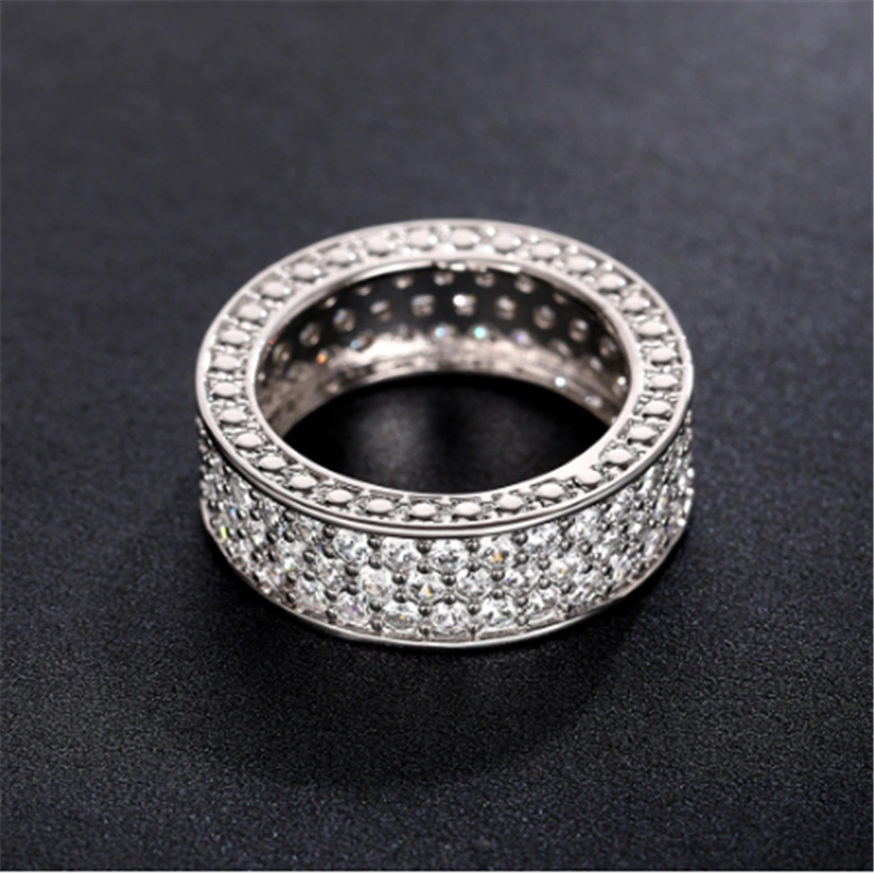 Bling Full Lab Diamond Finger Ring 925 Sterling Silver Party Wedding band Rings for Women Men Promise Engagement Jewelry Gift
