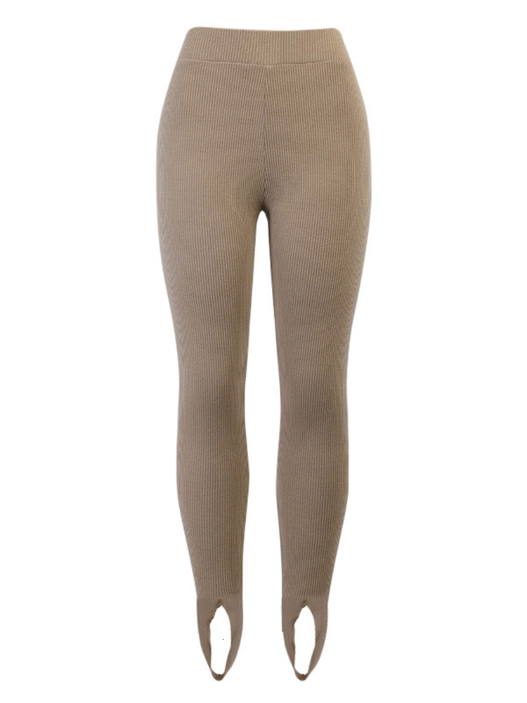 Women's Leggings Women Ribbed Knit Leggings Fashion Beige High Waist Cotton Fitness Basic Pants Female Casual All-Match Stretch Skinny Leggings 2