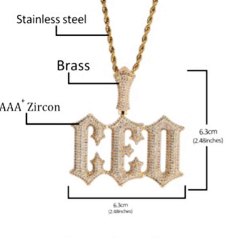 A-Z Burr Initial English Letter Pendant Necklace 18k Real Gold Iced Out CZ Stone Cubic Zirconia DIY Bling Crystal Charm Hip Hop Jewelry Accessories Gi