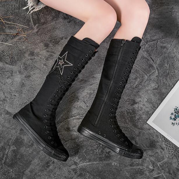 Tenis Women Shoe Ladies Canvas Boot Casual Flat Shoes Sequins Tassels Zipper Boot Comfortable Vulcanized Sneakers