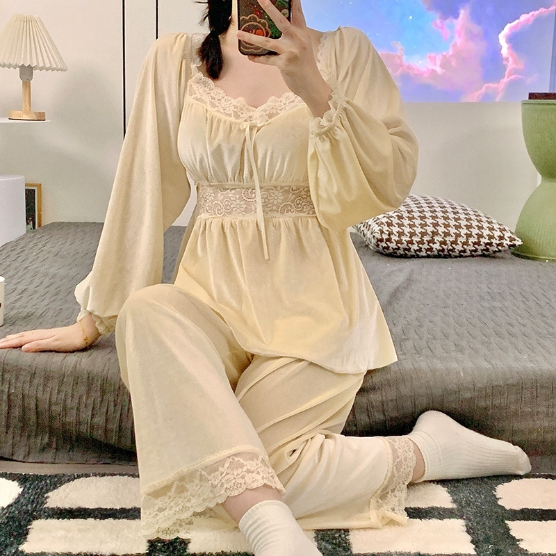 Women's Sleepwear Winter Long Sleeve sexy Lace V-neck Gold Velvet Pajama Sets for Women Korean Sleepwear Pyjama Homewear Pijama Mujer Clothes 230
