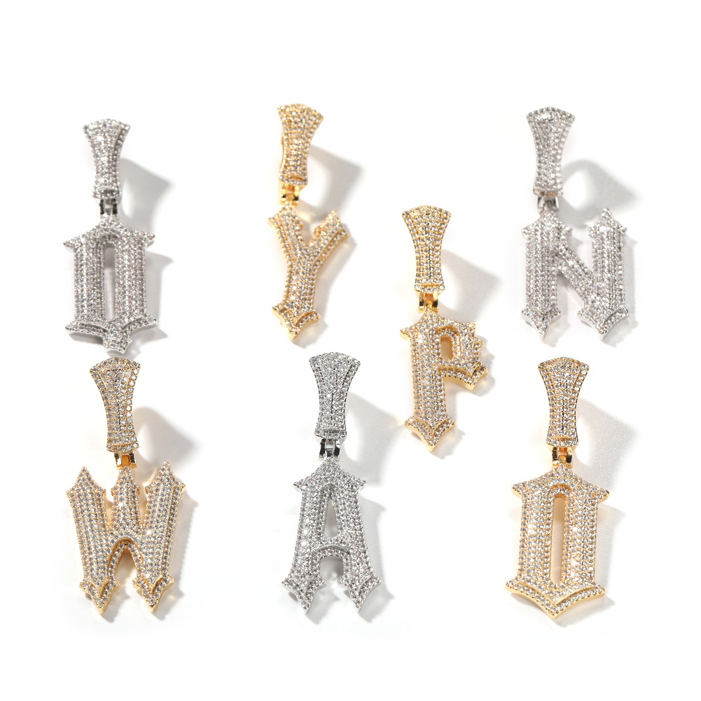 A-Z Burr Initial English Letter Pendant Necklace 18k Real Gold Iced Out CZ Stone Cubic Zirconia DIY Bling Crystal Charm Hip Hop Jewelry Accessories Gi