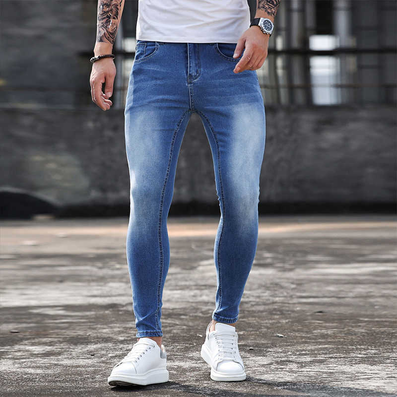 Men's Jeans 2023 New Stretch Skinny Blue Solid Color Elastic Classic Men Slim Fashion Denim Trousers Male Streetwear Y2303