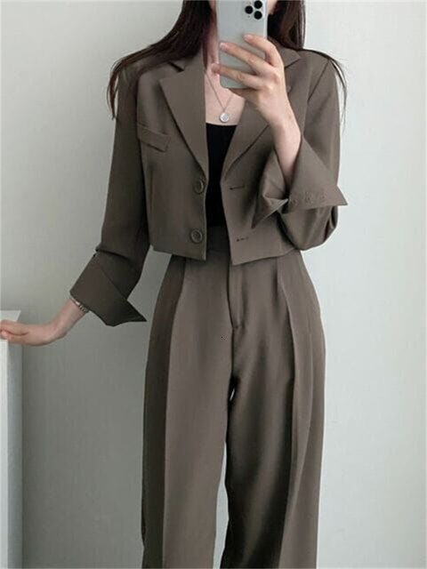 Women's Suits Blazers Syiwidii Blazer Women Korean Fashion Notched Long Sleeve Button Up Crop Suits Office Ladies Elegant Casual Blazer 230310