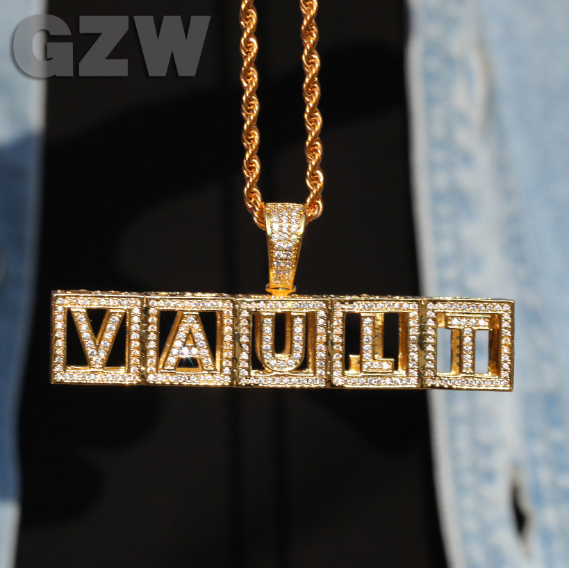 Cube A-Z Initial Letter Custom Name Pendant Necklace Personalized Square Iced Out Cubic Zircon CZ Stone 18K Real Gold Charm Hiphop Crystal DIY Jewelry