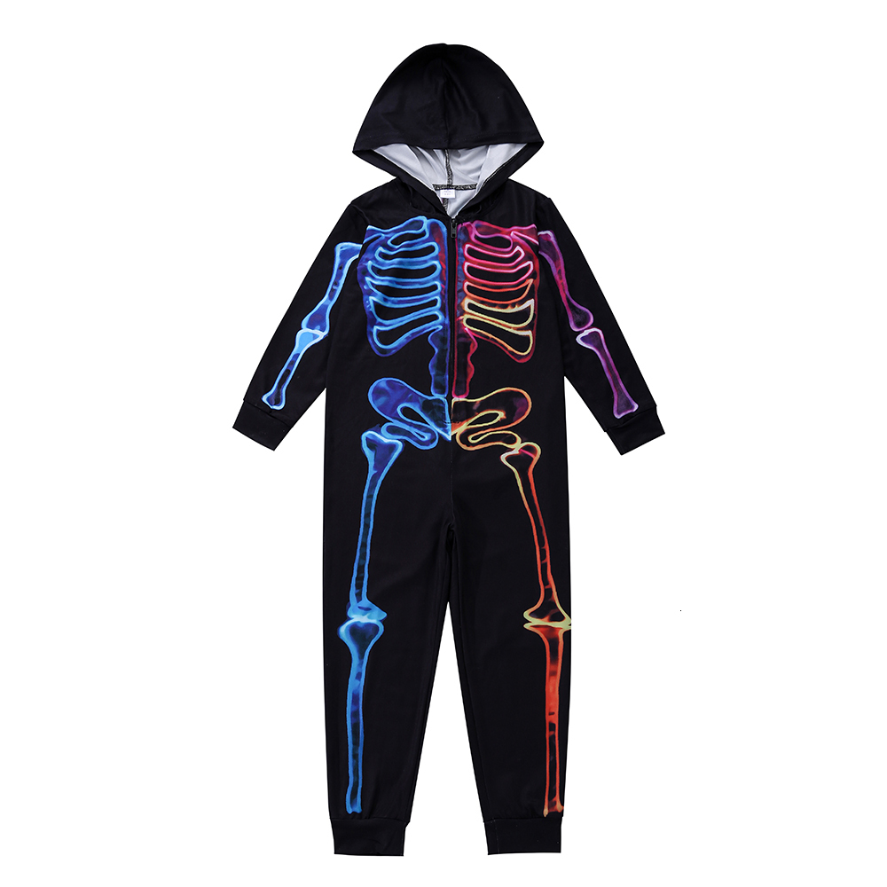 Family Matching Outfits Halloween Scary Skeleton Costume for Adult Kids Horror Skull Jumpsuit Carnival Party Hodded ParentChild Pajama 230310