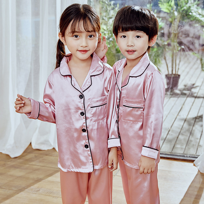 Pajamas Children's Pajama Set Ice Silk Spring and Autumn Girls Baby Long-sleeved Thin Section Boys' Home Wear Clothes Sets Piyamas P001 2303