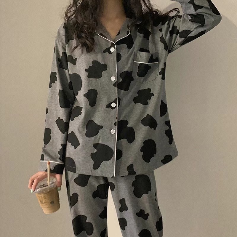 Women's Sleepwear Spring Women Plaid Pajamas Set Casual Loose Sleepwear Full Sleeve TopsLong Pants 2 Pcs Suit Home Clothes Pyjamas Nightwear 2303