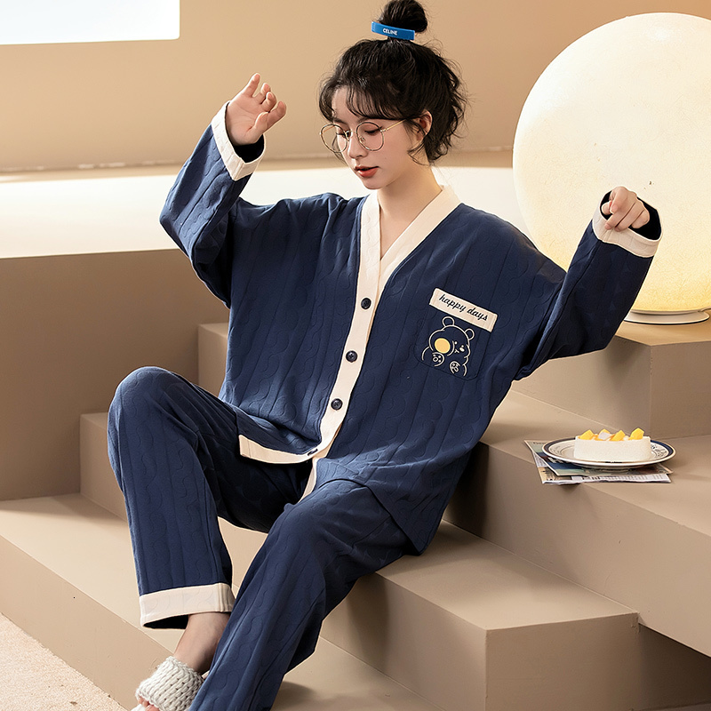 Women's Sleepwear Women's Japanese Kimono Pajamas Set V Neck Home Clothes Nightwear Cotton Sleepwear Loose Home Clothes Large Size Nightwear