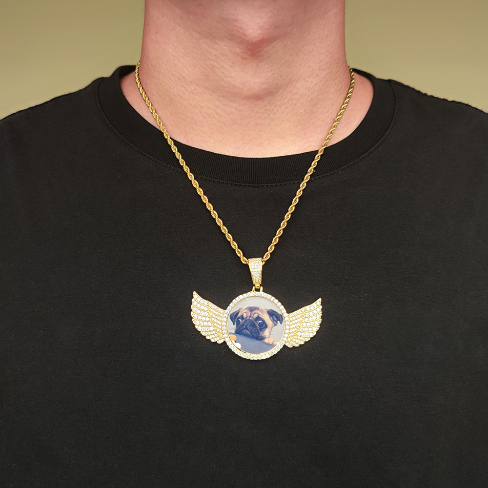 Hip Hop Custom Photo Pendant Necklace Round Memorial Frame Medal Pendants Men Women Gift
