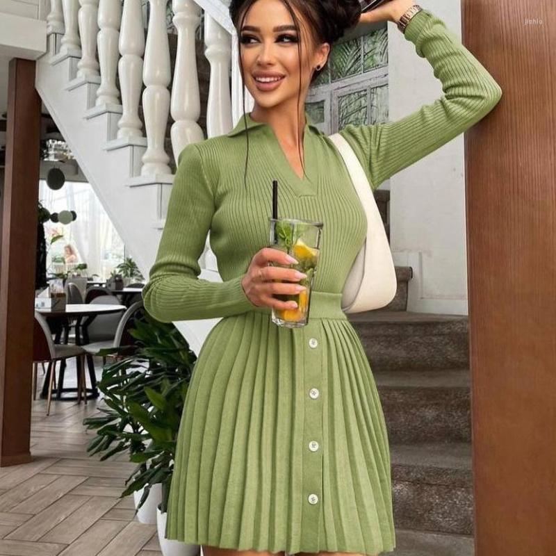 Casual Dresses Fashion Outfits Knitted Sweaters Top And Pleated Skirts 2 Piece Sets Women Pleat Autumn Winter Matching Set Dress