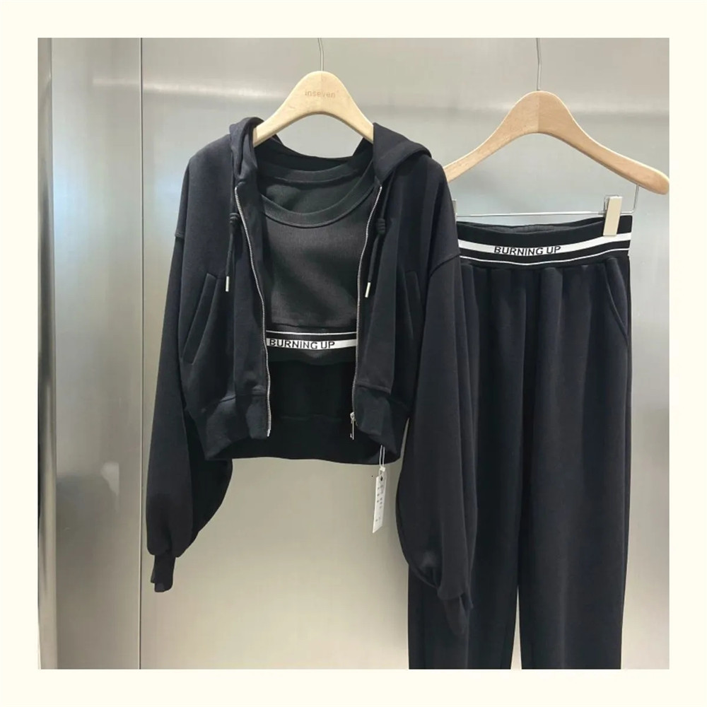 Womens Two Piece Pants Tracksuits Women Leisure Sports Suit Hoodie Long Pants Vest ThreePiece Sets Oversized Sportwear Tracksuit Set Autumn Suits Y2k 