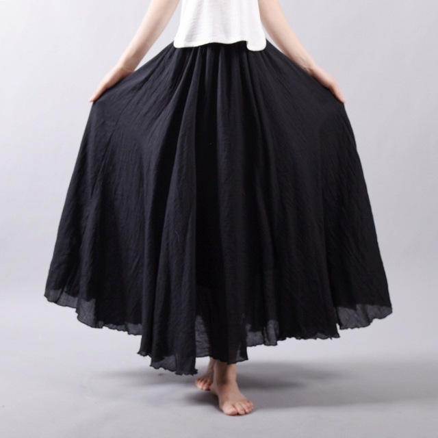 Skirts Women Linen Cotton Long Elastic Waist Pleated Maxi Beach Boho Vintage Summer Faldas Saia 230310wtt
