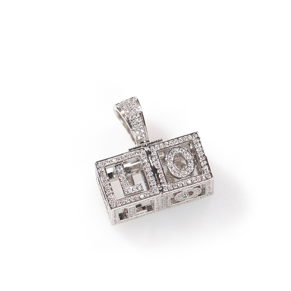 Cube A-Z Initial Letter Custom Name Pendant Necklace Personalized Square Iced Out Cubic Zircon CZ Stone 18K Real Gold Charm Hiphop Crystal DIY Jewelry