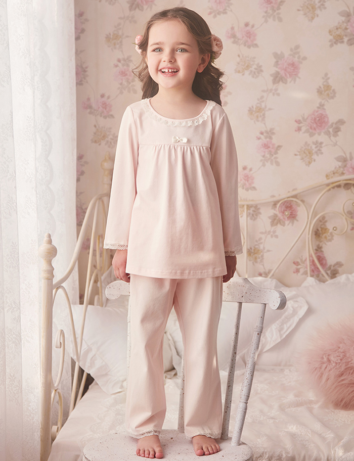 Pajamas Children's Girl Lolita Bow Pajama Sets Cotton Pink TopsPants.Vintage Kids Toddler Lace Pyjamas set.Royal Style Sleep Loungewear 230310