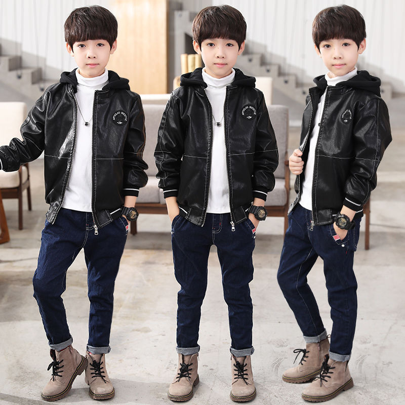 Jackets PU Leather Spring Autumn Jacket For Boy Korean Version Fashion Coat Western Style Casual Handsome Children's Clothing 230310