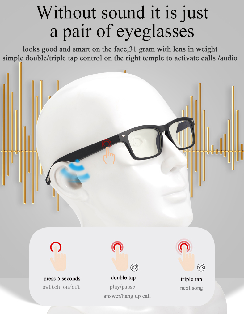 KY01 Smart Glasses Wireless Bluetooth Call Hands-Free Calling Music Audio Headphone Sports Wireless Earphones Eyeglasses