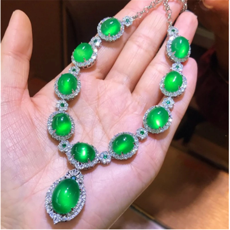 Vintage Jade Diamond Jewelry set 925 Sterling Silver Engagement Wedding Rings Earrings Necklace Bracelet For Women Party Jewelry