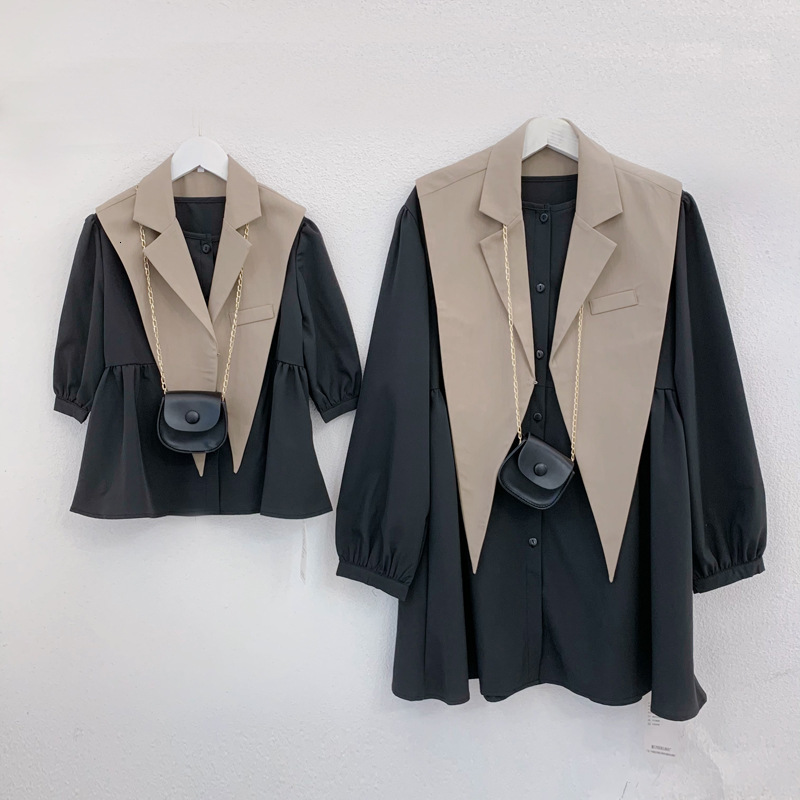 Family Matching Outfits 2023 Mom And Daughter Autumn Dress Elegant Women's Suits Little Girl Outfit Mummy Me Dresses ParentChild Pair Look Clothe