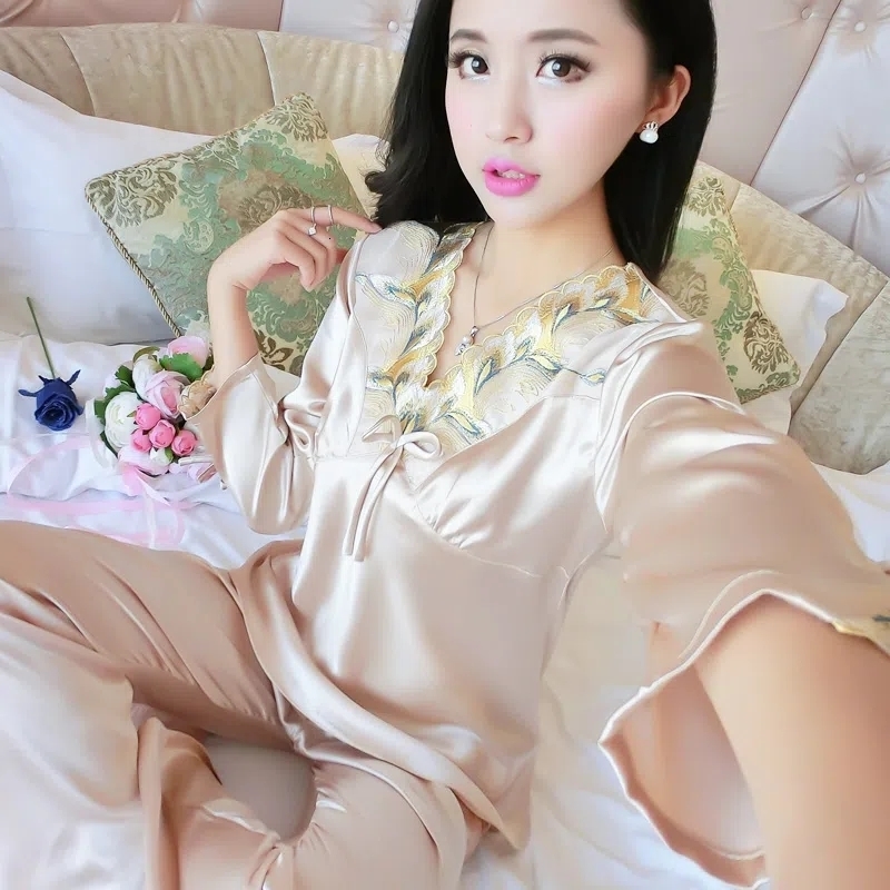 Women's Sleepwear Womens Silk Satin Pajamas Pyjamas Set Sleepwear Pijama Couple Pajamas Suit Female Sleep Two Piece Set Loungewear 37A1-1 230310