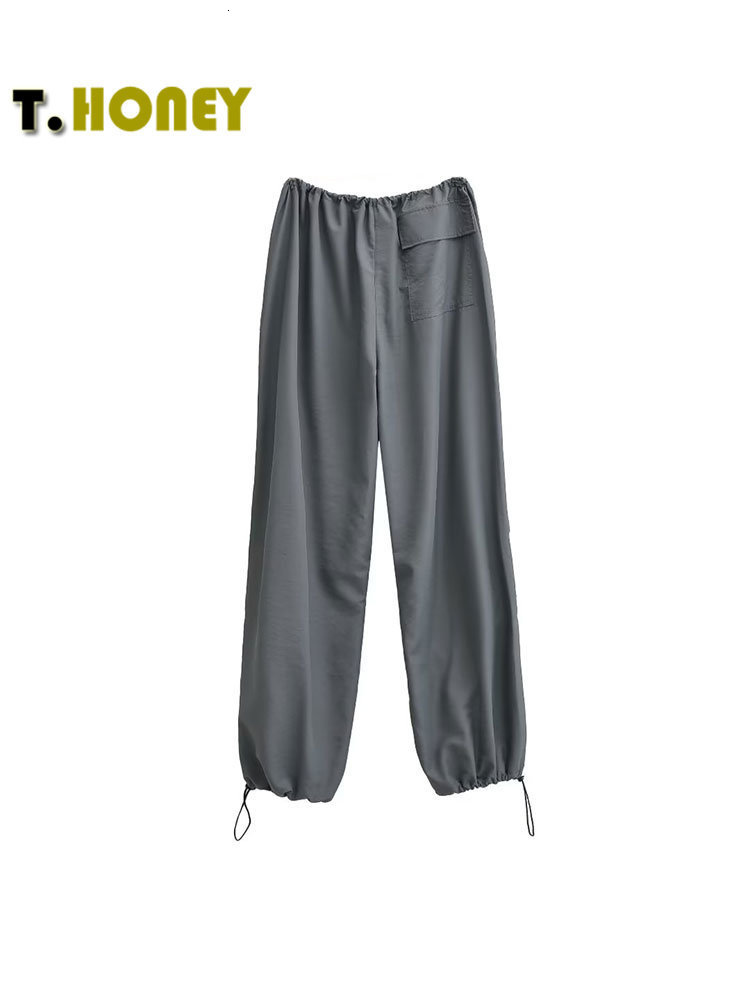 Women s Pants s TELLHONEY Women Fashion Drawstring Pleat Baggy Cargo Female High Street Chic Low Waist Wide Leg Jogging Parachute Trousers 230309