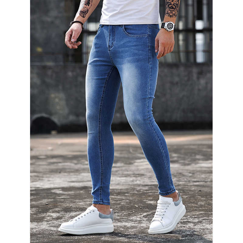 Men's Jeans 2023 New Stretch Skinny Blue Solid Color Elastic Classic Men Slim Fashion Denim Trousers Male Streetwear Y2303