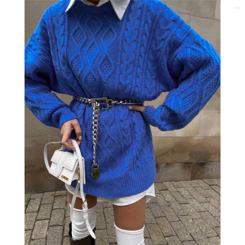 Casual Dresses High Street Fashion Twist Knitted Dress For Women Long Sleeve O Neck Mini 2024 Autumn Winter Solid Oversize