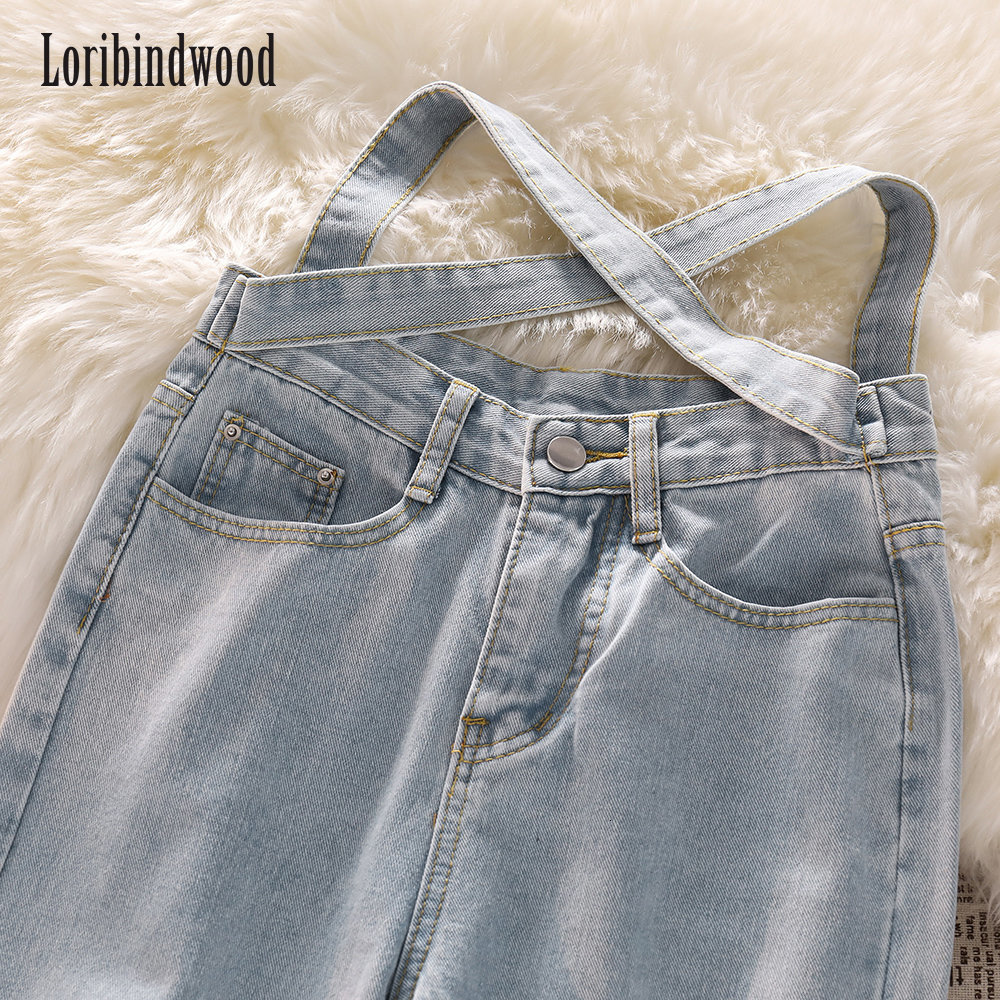 Women's Jeans Denim Trousers Women Sexy Korean Version Retro Small Waist Light Blue Jeans Women's Tie High Waist Loose Casual Wide-Leg Pants