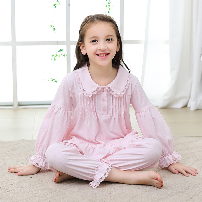 Pajamas Girl Pajama Set Kids Home Cloth Girls Pyjamas Cotton Long Sleeve Lace Cute For Children Princess Retro Sleepwear Cute Nightwear 230310