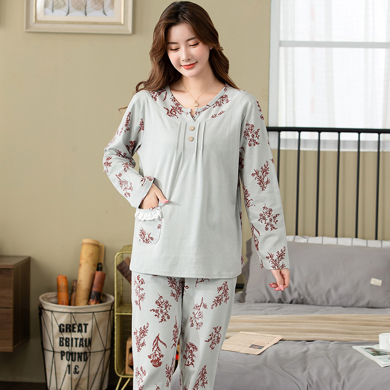 Women's Sleepwear Pajamas Sets Women Floral Full Cotton Fashion Lace Women Long Sleeve Sleepwear Suit 2 piece Sexy Autumn Home Lounge Gift XXXXL 