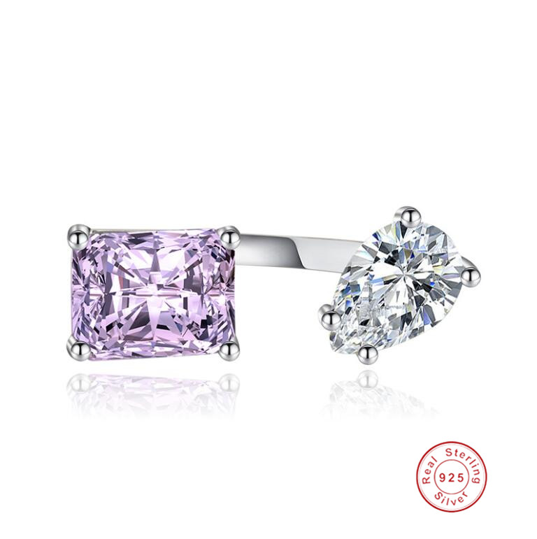 Sterg Sier Adjustable Open Ring with Multi Color Cubic Zirconia Water Drop Design for Women - Bohemian Wedding Band