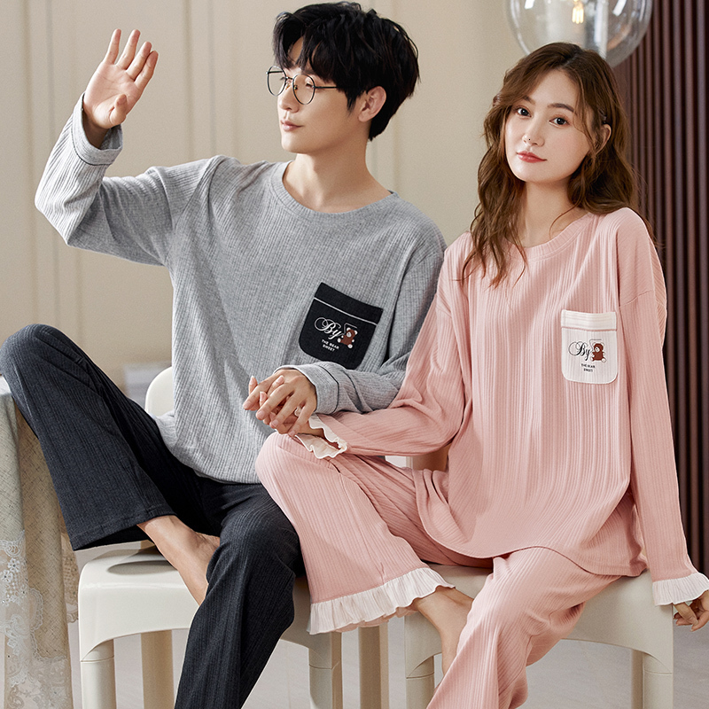 Women's Sleepwear Spring Couple Knitted Cotton Elegant Pajamas for Women Casual Pyjama Long Sleeved Plaid Sleepwear Sets Fashion Homewear 3XL 230