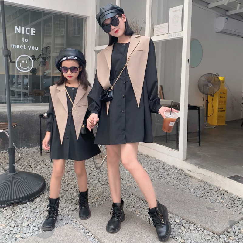 Family Matching Outfits 2023 Mom And Daughter Autumn Dress Elegant Women's Suits Little Girl Outfit Mummy Me Dresses ParentChild Pair Look Clothe
