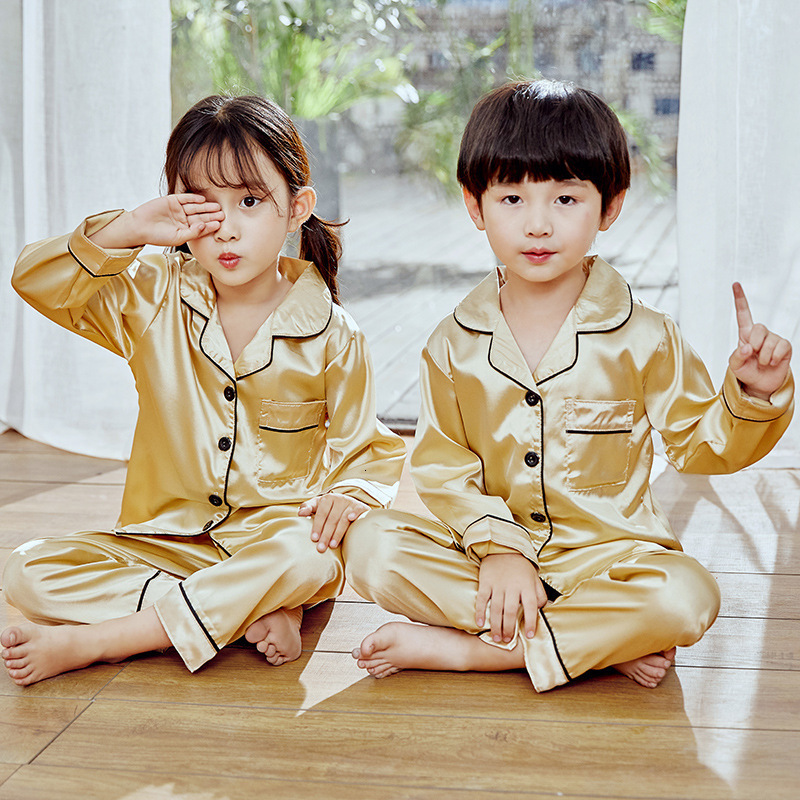 Pajamas Children's Pajama Set Ice Silk Spring and Autumn Girls Baby Long-sleeved Thin Section Boys' Home Wear Clothes Sets Piyamas P001 2303