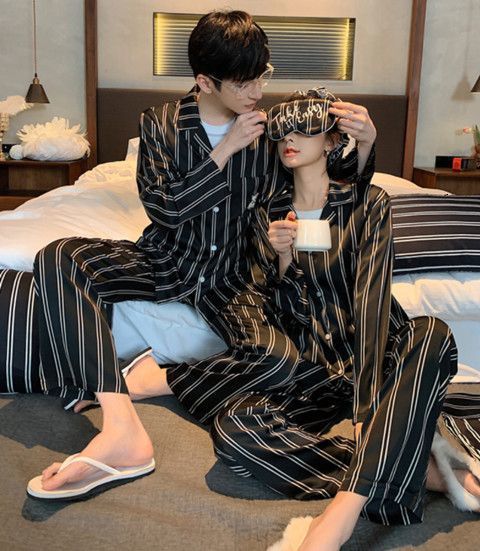 Women's Sleepwear Lovers pajamas for men and women age season thin men leisurewear silk long-sleeved suit for young students 230310