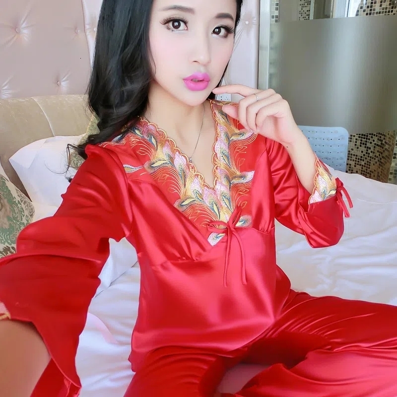 Women's Sleepwear Womens Silk Satin Pajamas Pyjamas Set Sleepwear Pijama Couple Pajamas Suit Female Sleep Two Piece Set Loungewear 37A1-1 230310